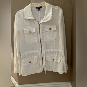 Chaps linen jacket stylish 4 pocket front with gold buttons.